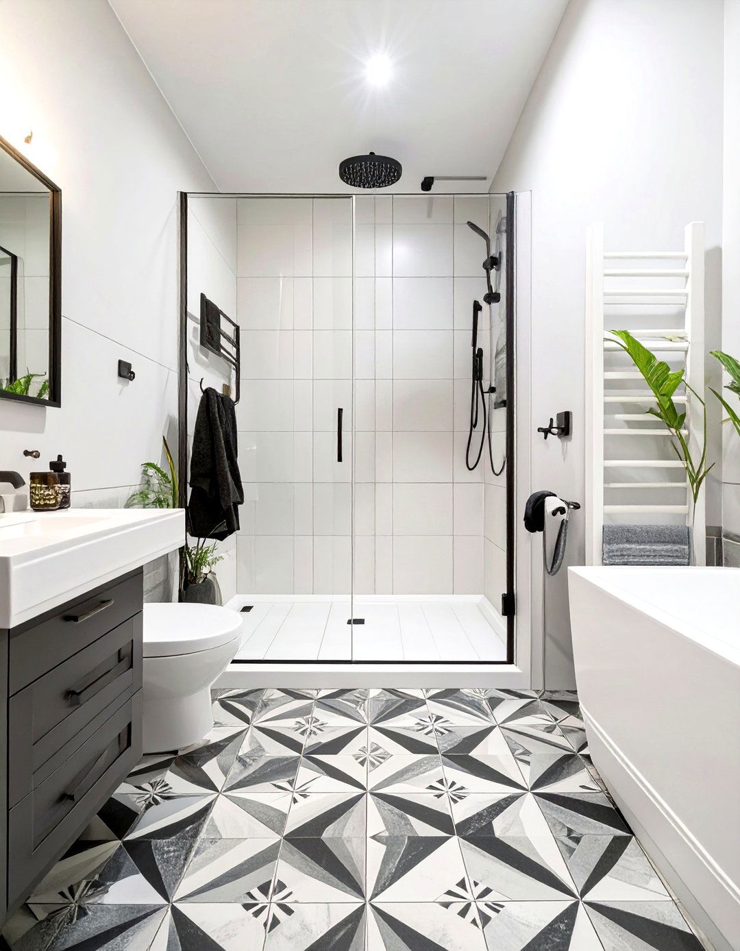 Using a Patterned Floor Tile - 30 shower small bathroom ideas
