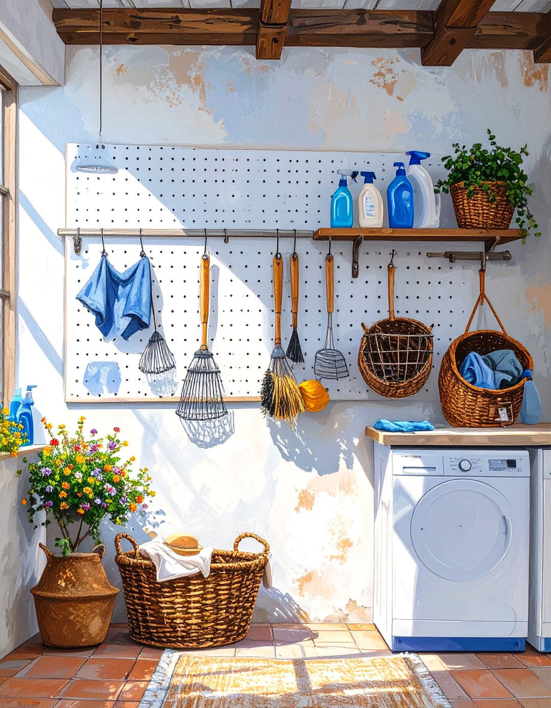 Using a Pegboard for Vertical Storage - 30 small laundry room organization ideas
