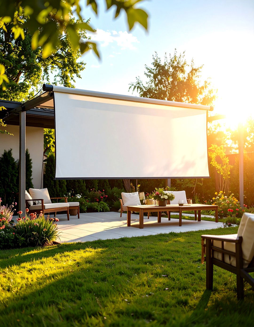 Using a Projector Screen for Shade - 30 patio shade ideas on a budget