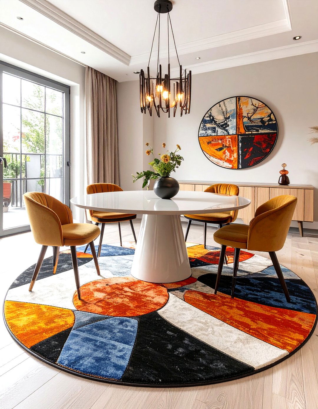 Using a Round Rug to Soften Angles - 30 how to use rugs in interior design ideas