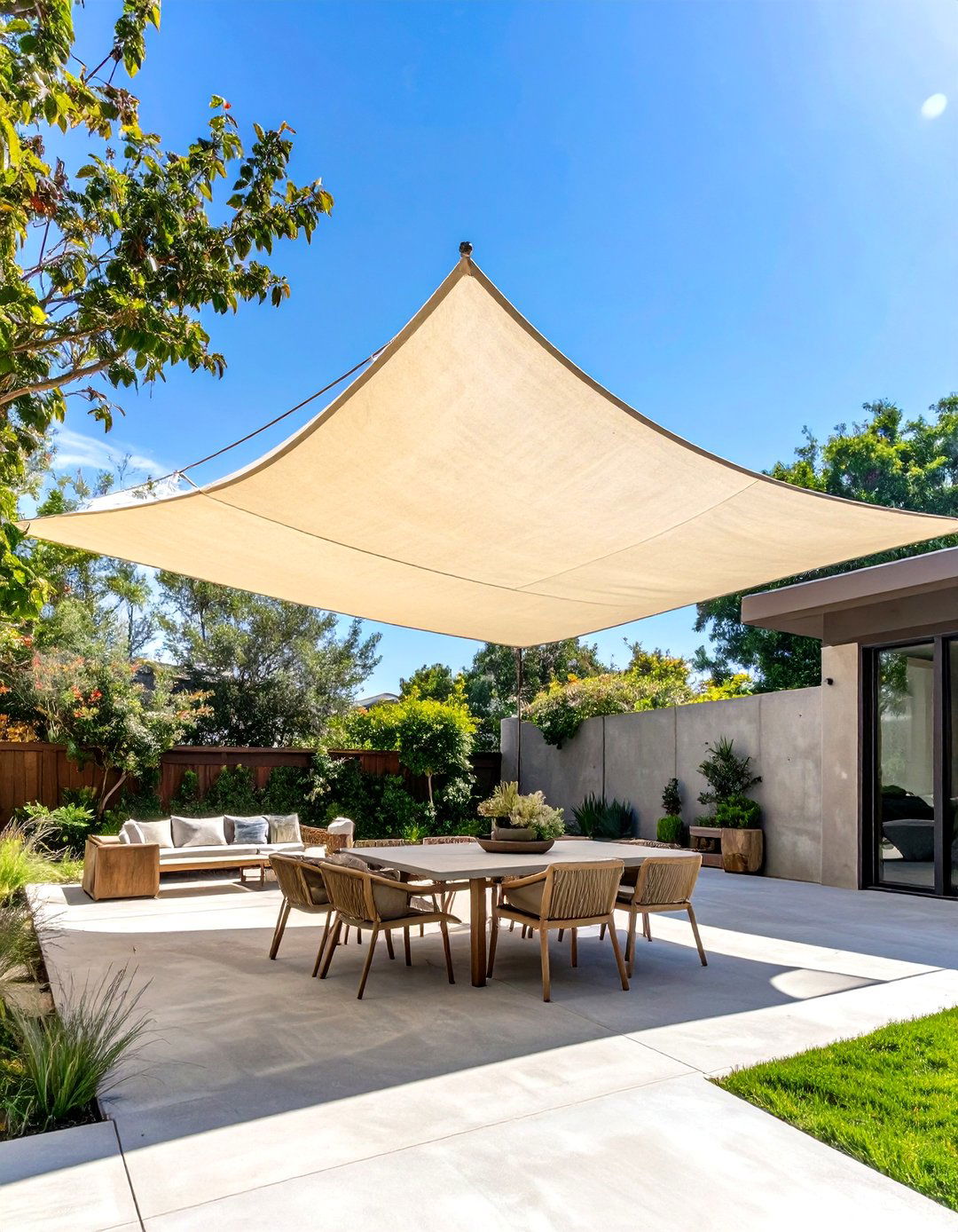 Using a Shade Sail Over Your Concrete Patio - 30 simple concrete patio ideas on a budget