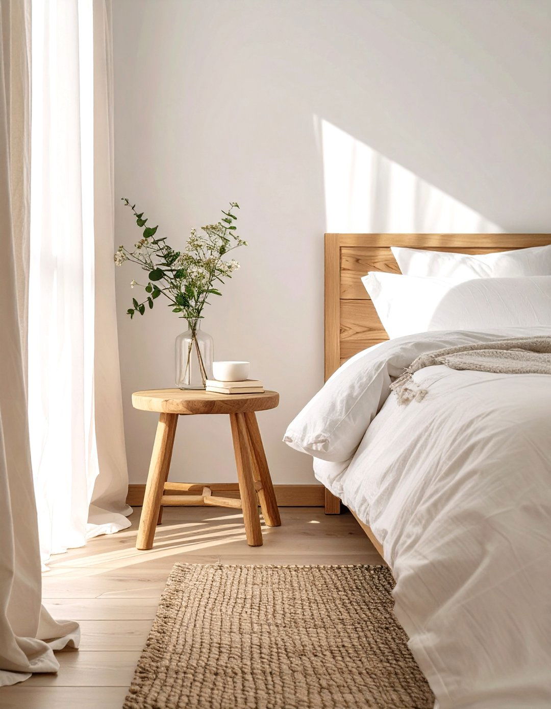 Using a Stool as a Nightstand - 30 scandinavian bedroom ideas