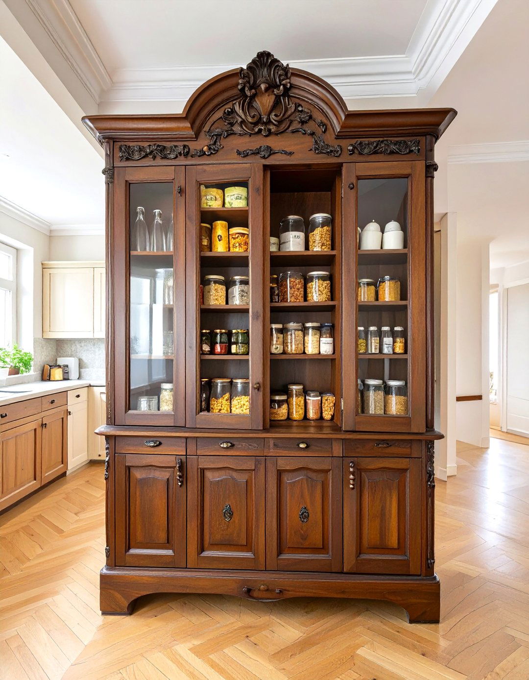 Using a Vintage Armoire as a Pantry - 30 unfitted kitchen ideas