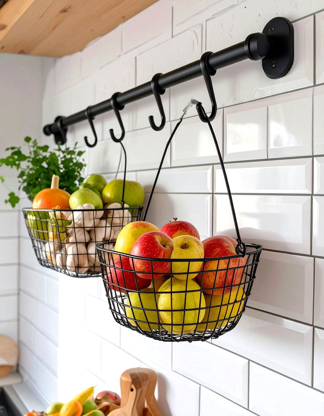Using an Ikea FINTORP Rail with Hanging Baskets - 30 small ikea kitchen ideas