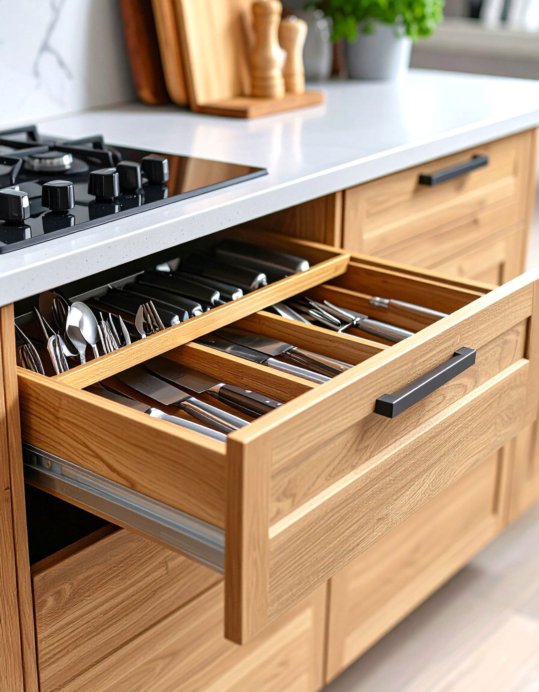 Utensil and Knife Block Drawer Insert - 30 kitchen cabinet storage ideas