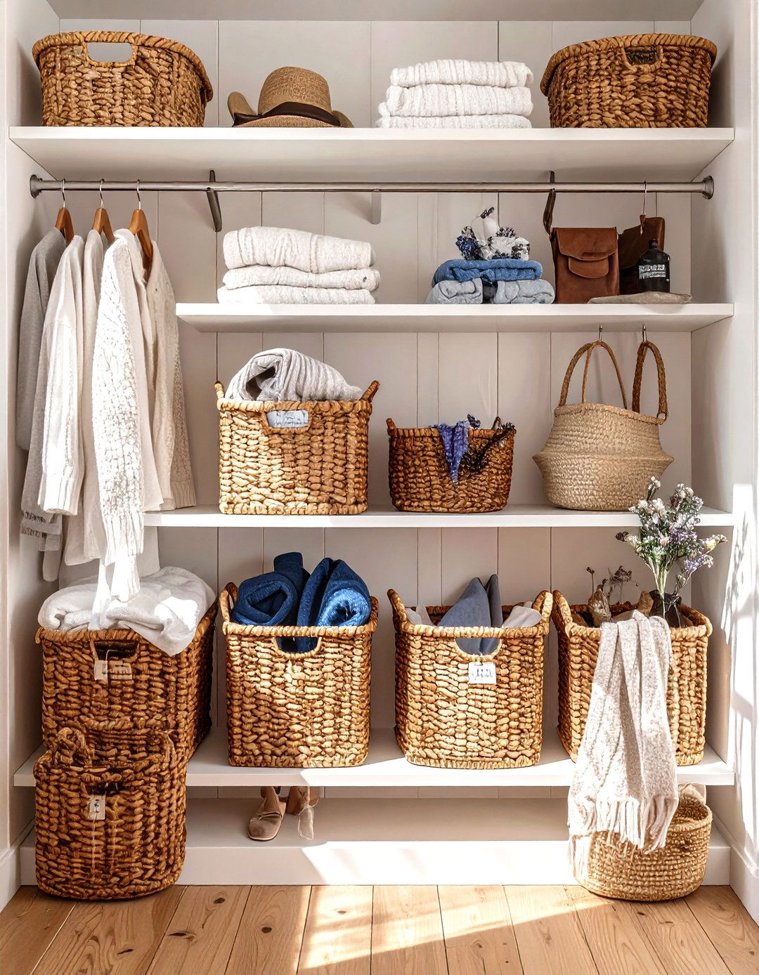 Utilize Baskets on High Shelves - 30 small closet storage ideas