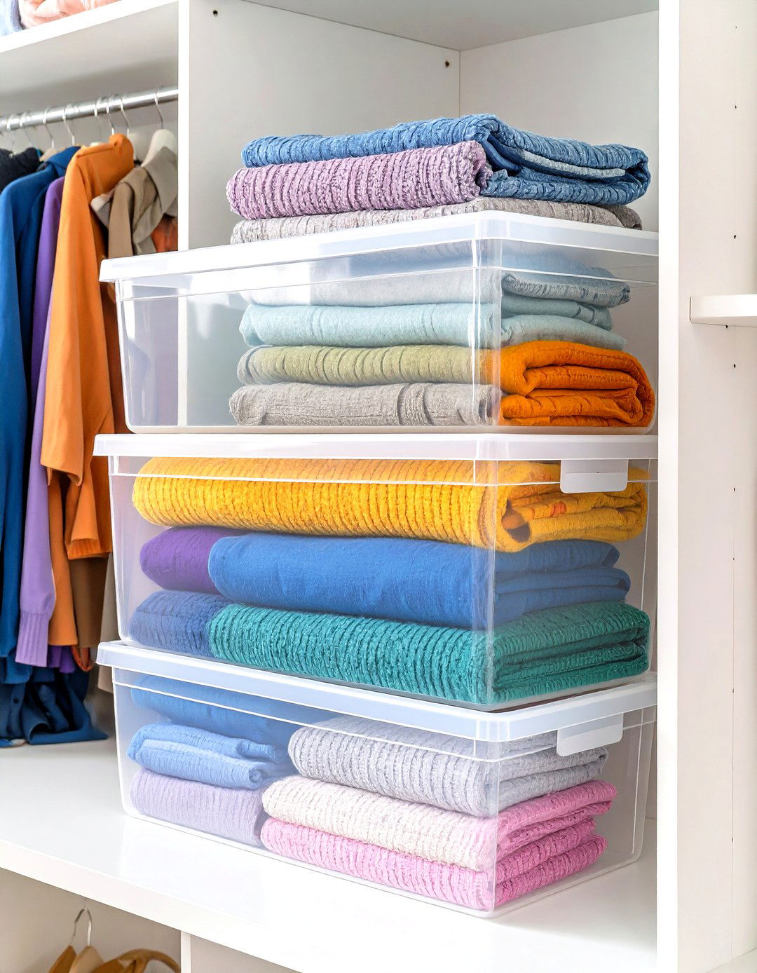 Utilize Clear Bins for Visible Storage - 30 ways to organize your closet ideas