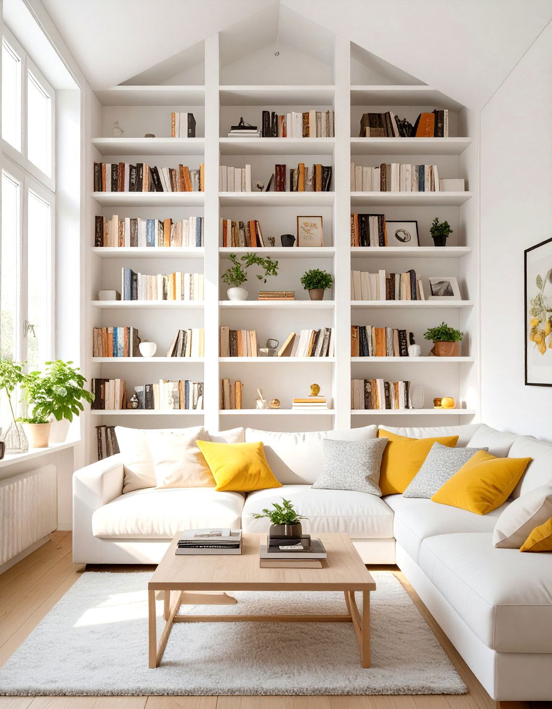 Utilize Vertical Space with Tall Bookshelves - 30 tiny living room ideas