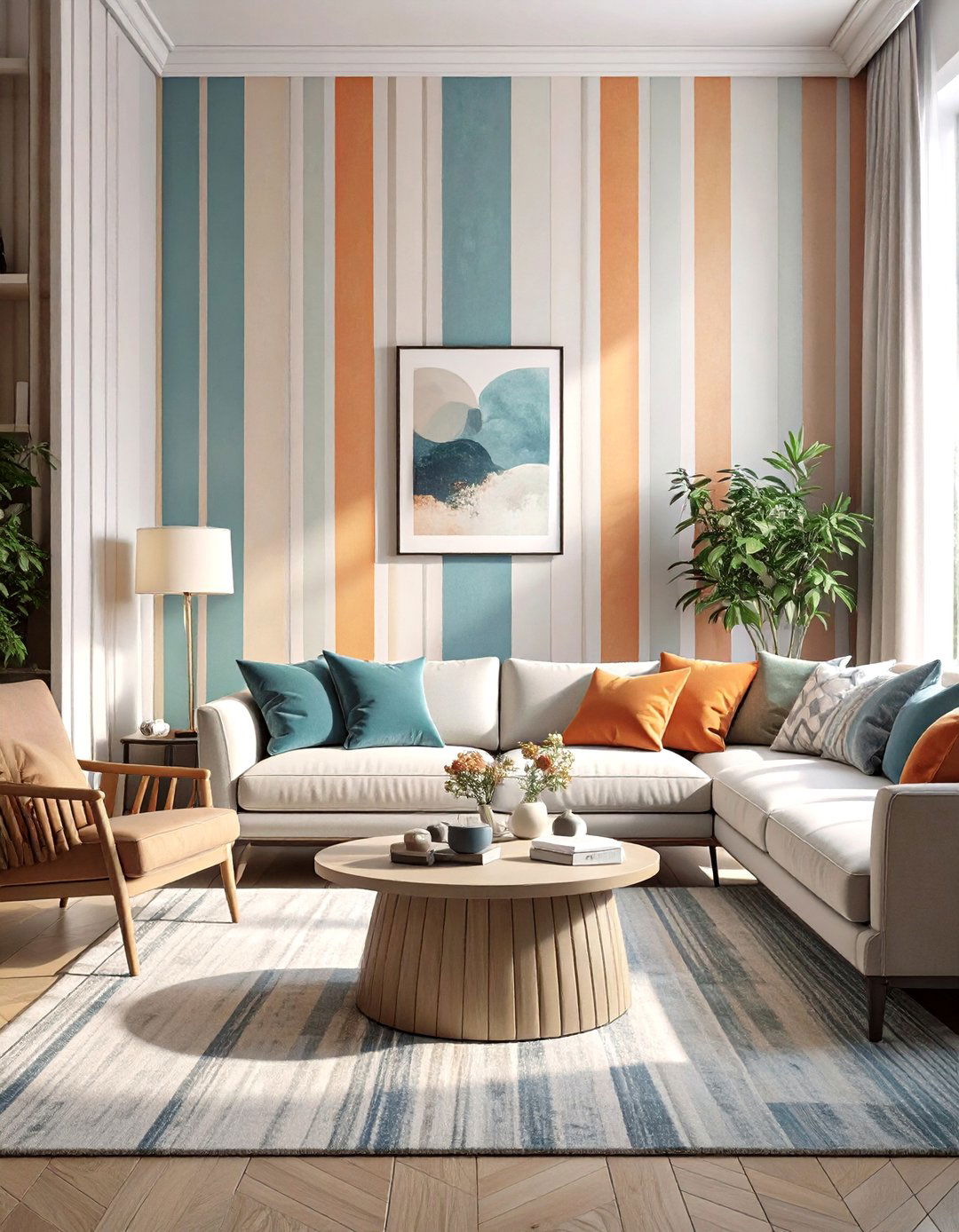 Utilize Vertical Stripes on Walls or Textiles - 30 very small living room ideas