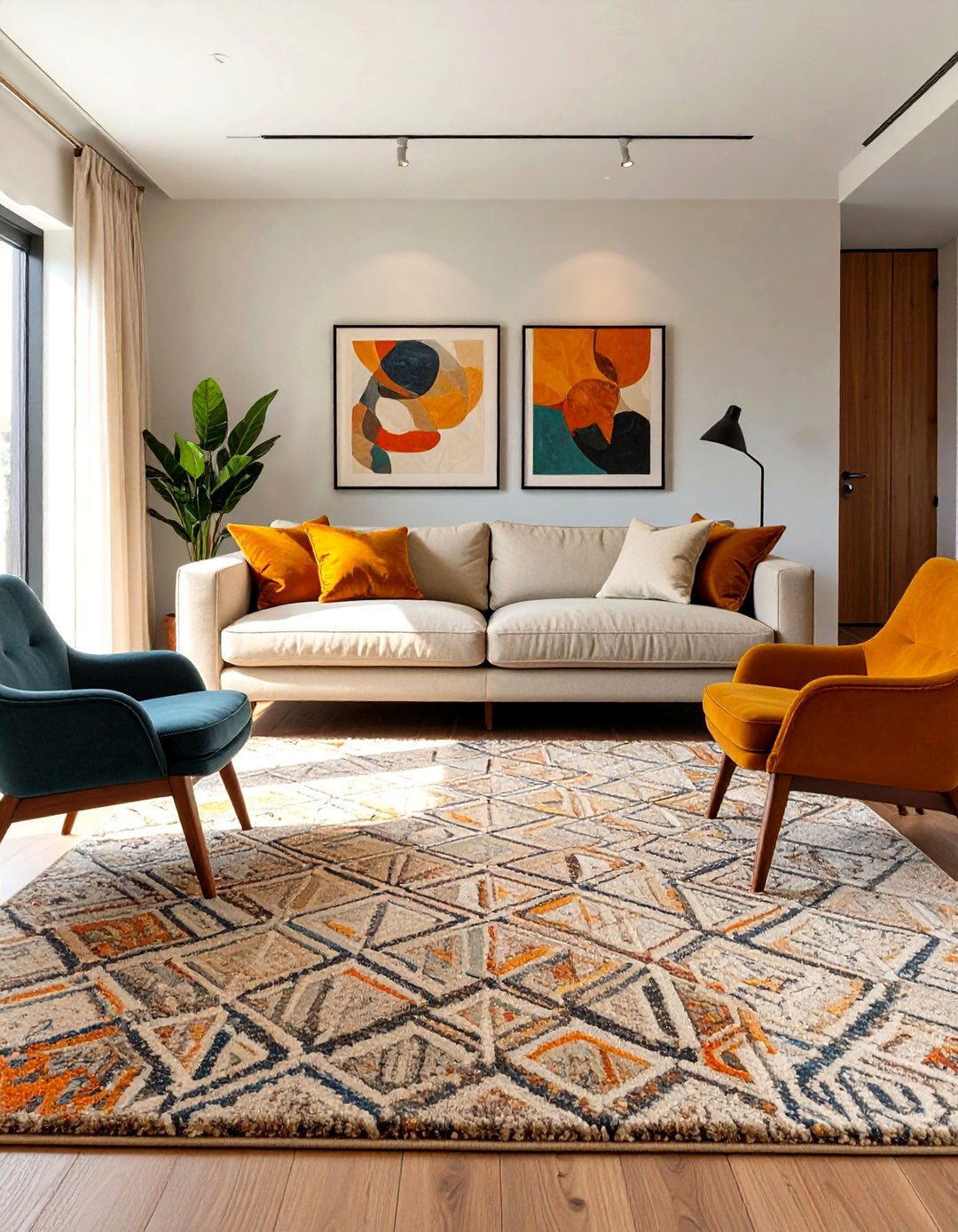 Utilize a Large Area Rug - 30 simple living room ideas