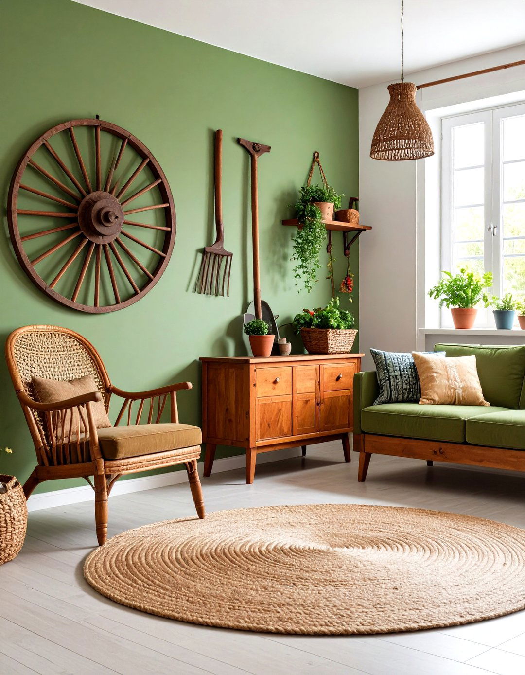 Utilizing Antique Farm Tools as Decor - 30 rustic living room ideas
