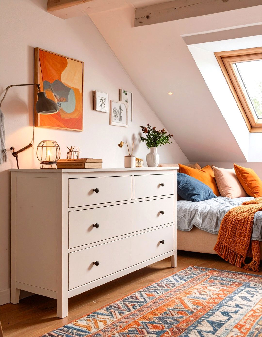 Utilizing Knee Wall Space with Low Dressers - 30 slanted ceiling low ceiling attic bedroom ideas
