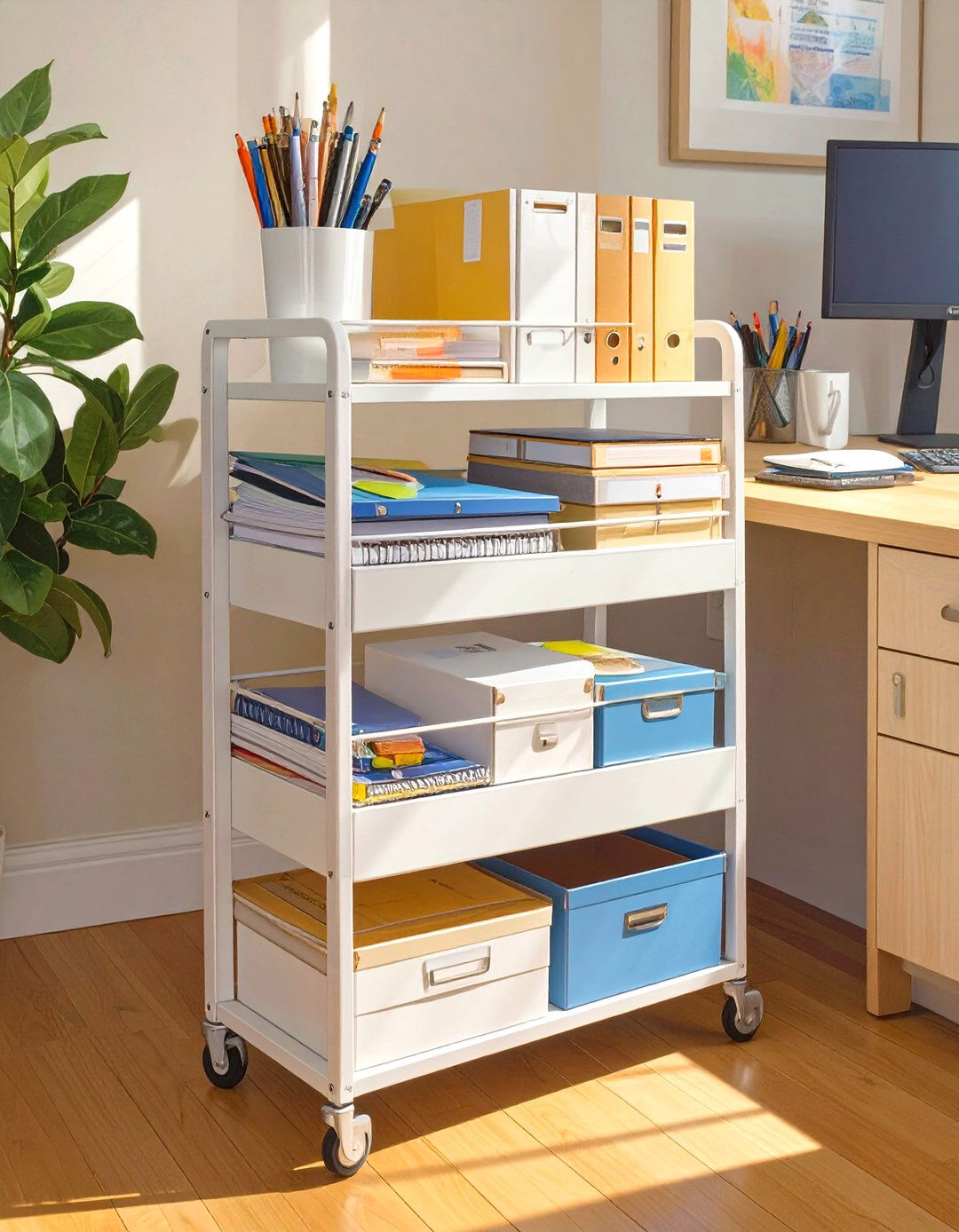 Utilizing Under Desk Storage Carts - 30 small office decor ideas for work