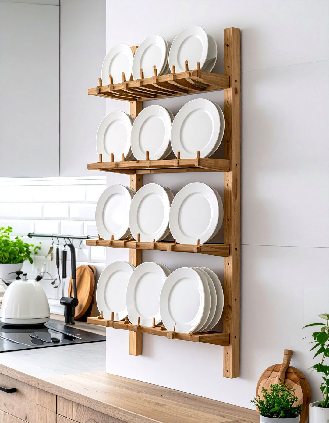 Utilizing Vertical Plate Racks - 30 small kitchen design ideas
