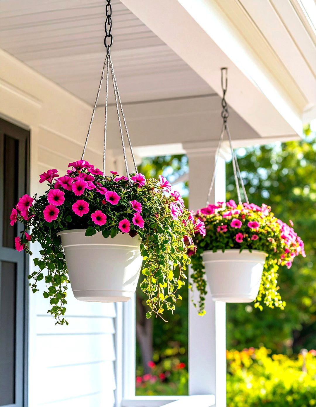 Utilizing Vertical Space with Hanging Baskets - 30 patio landscaping ideas