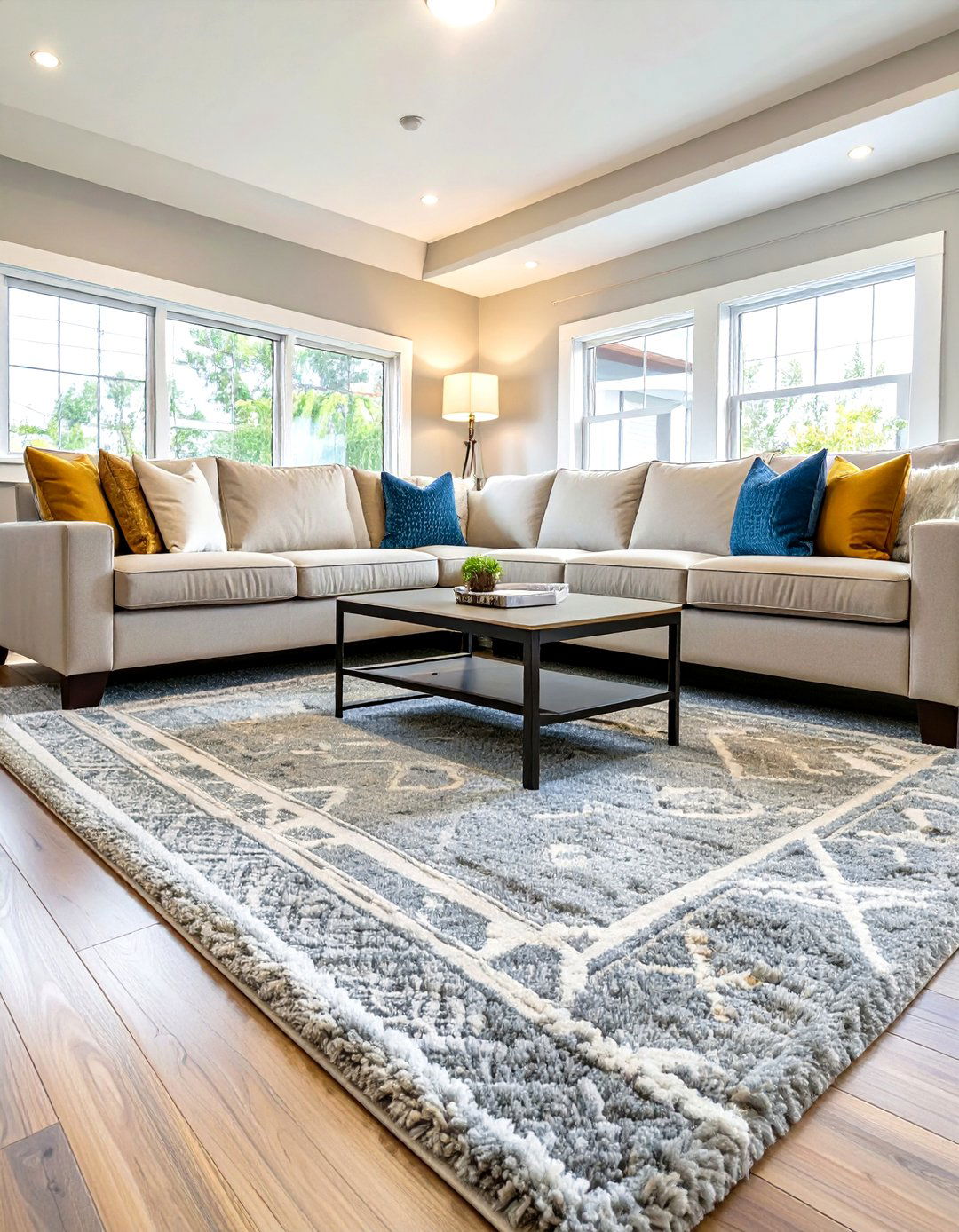 Utilizing a Large Area Rug - 30 single wide small mobile home living room ideas