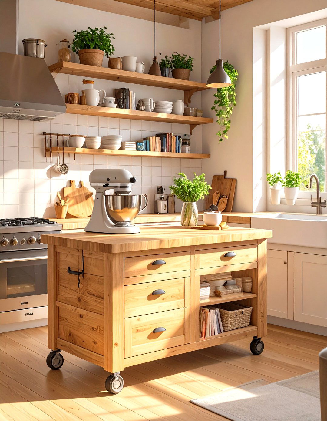 Utilizing a Rolling Kitchen Cart - 30 small kitchen organization ideas