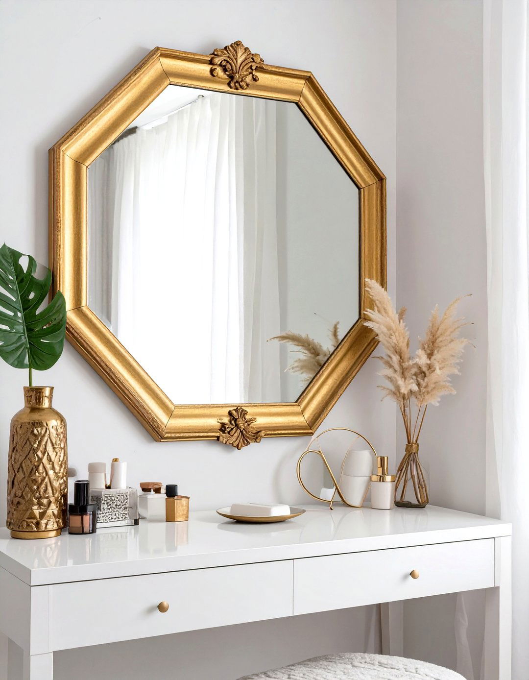 Vanity Decor with a Statement Mirror - 30 vanity decor ideas