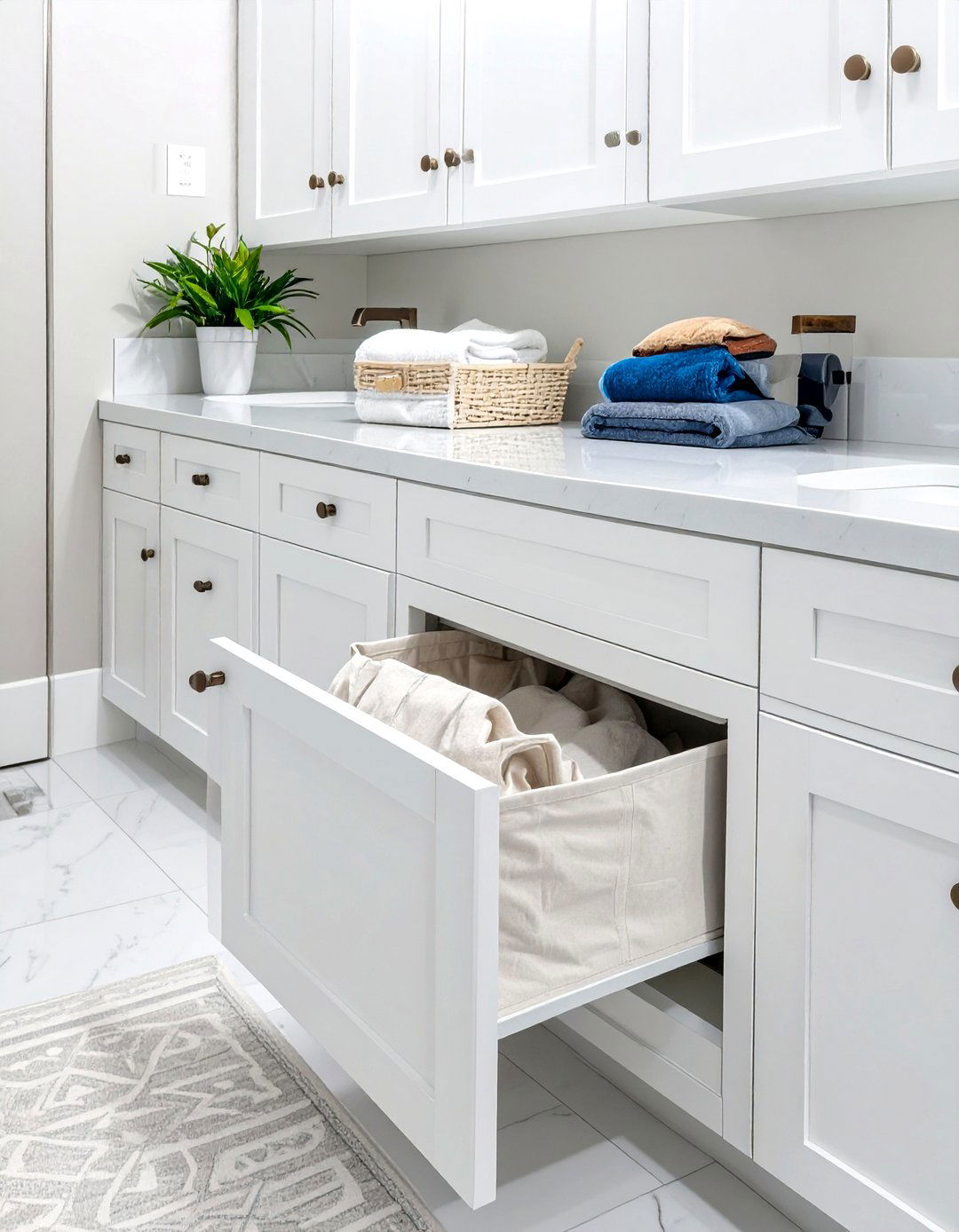 Vanity with a Built in Laundry Hamper - 30 vanity ideas