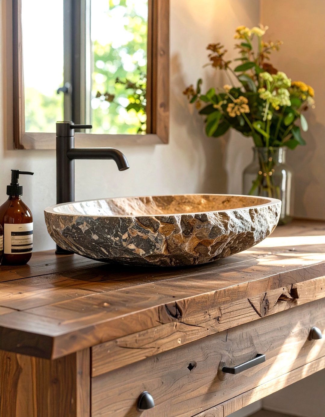 Vanity with a Stone Vessel Sink - 30 vanity ideas