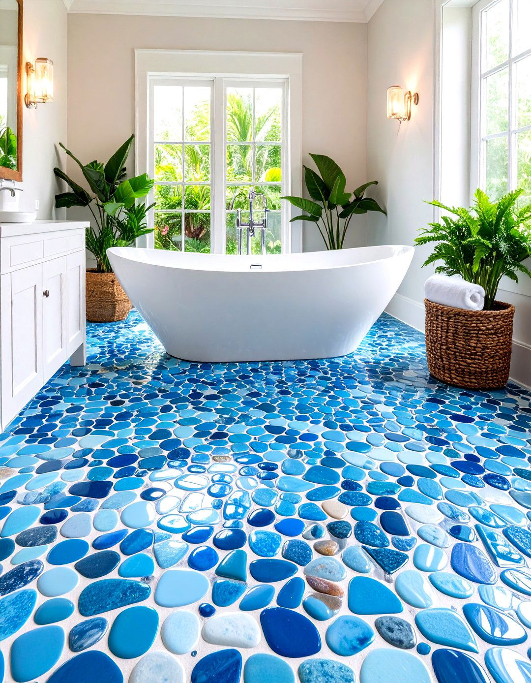 Variegated Blue Penny Tile Floor - 30 penny tile bathroom floor ideas