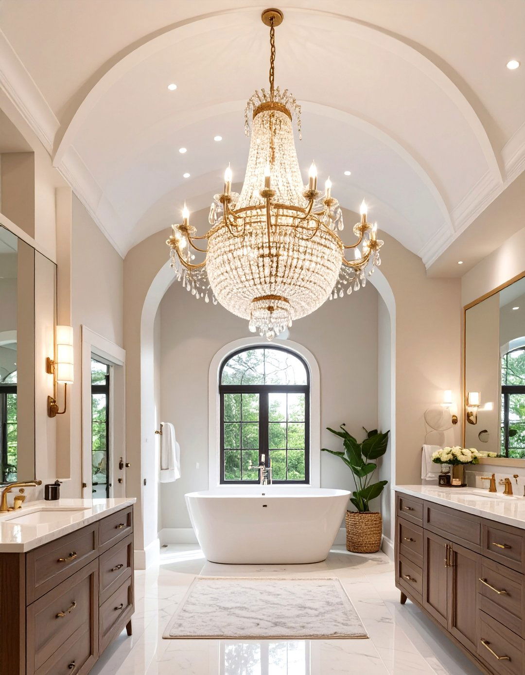 Vaulted Bathroom Ceiling with a Chandelier - 30 bathroom ceiling ideas