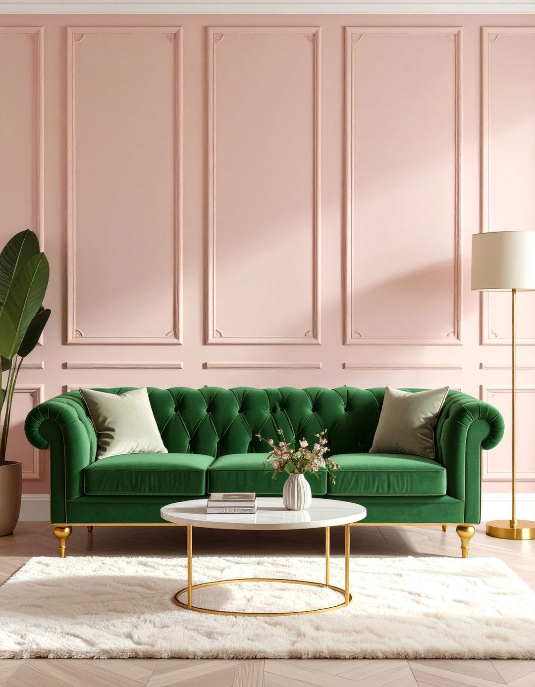 Velvet Green Couch And Blush Pink Walls - 30 green couch living room ideas