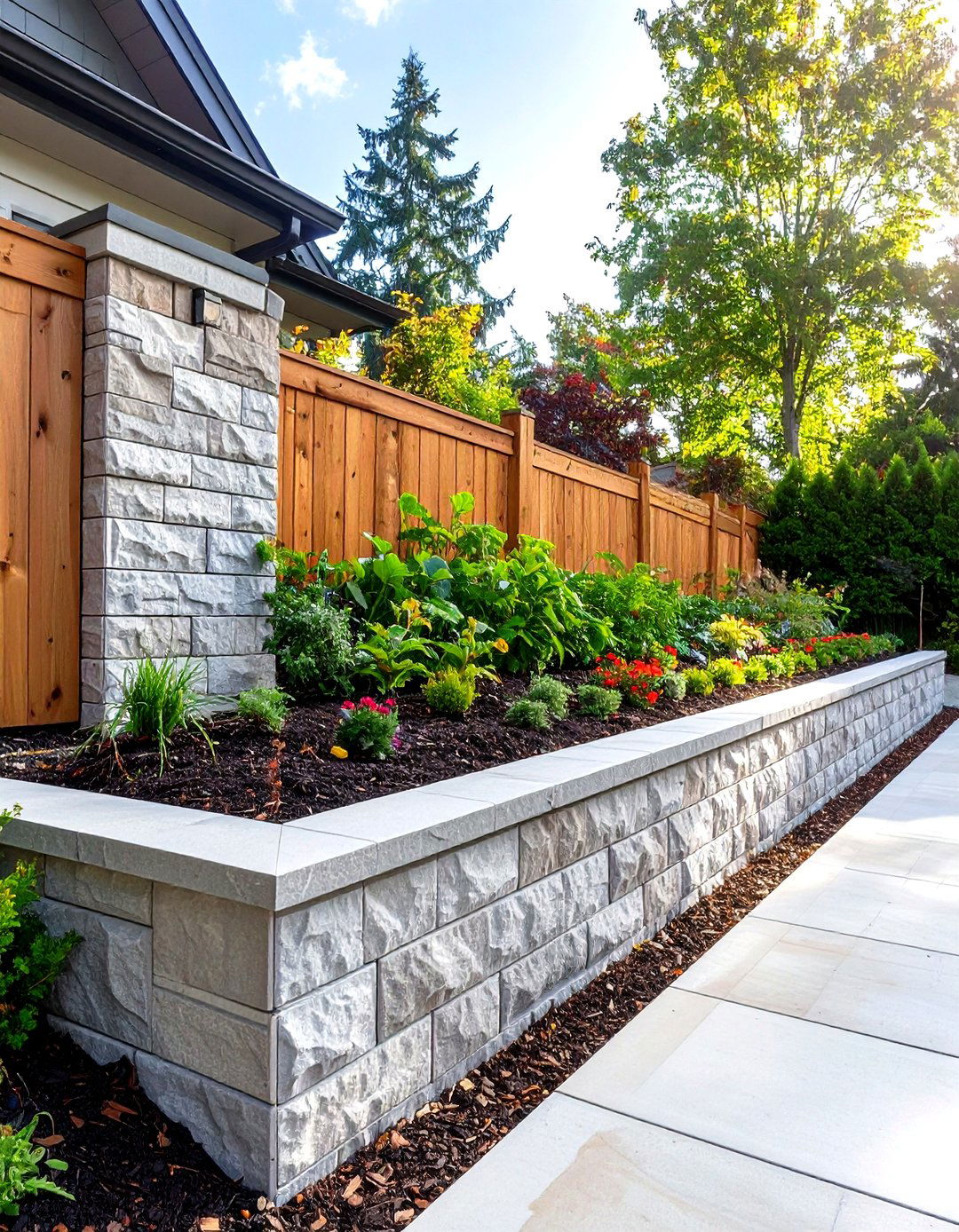 Veneer Stone over Concrete Block Retaining Wall - 30 retaining wall ideas for sloped backyard