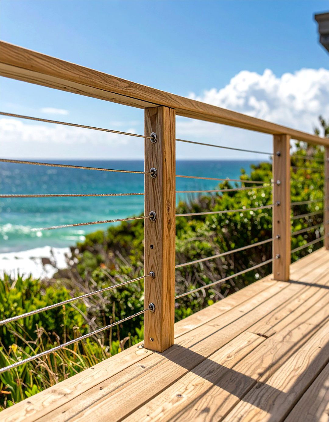 Vertical Cable with Wood Frame Deck Railing - 30 wood cheap deck railing ideas