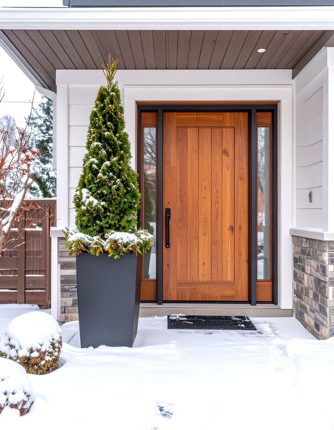 Vertical Cedar and Juniper Winter Planter - 30 outdoor winter planter ideas