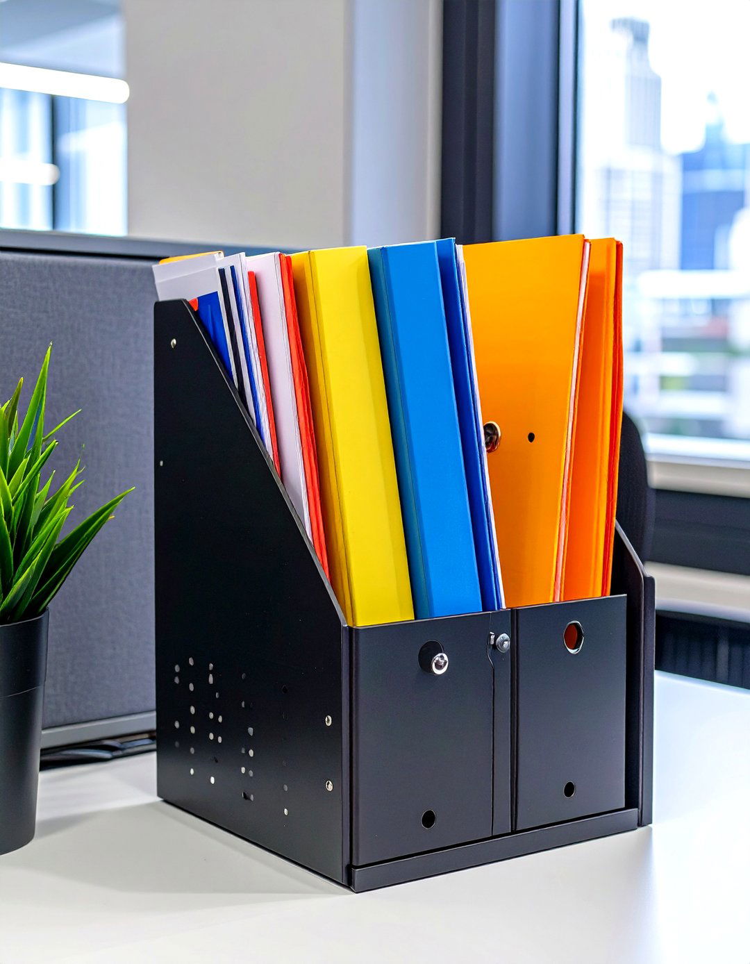 Vertical File and Paper Holder - 30 small office cubicle decoration ideas