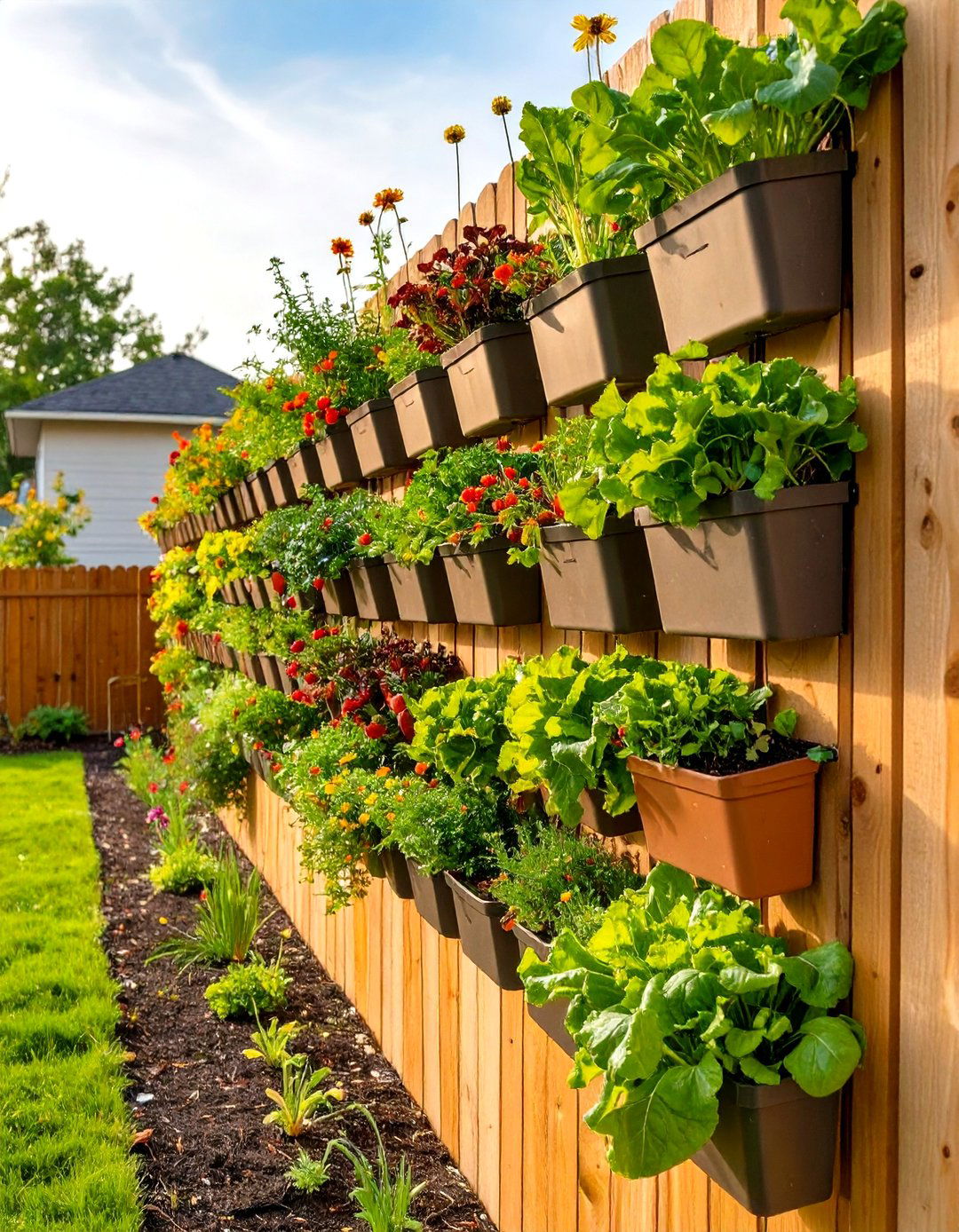 Vertical Garden Fence - 30 cheap front yard fence ideas