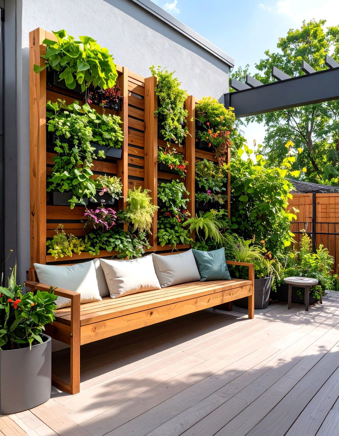 Vertical Garden with Integrated Bench - 30 small deck furniture ideas