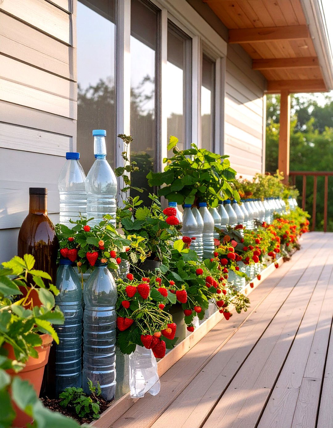 Vertical Garden with Recycled Bottles - 30 inexpensive deck skirting ideas