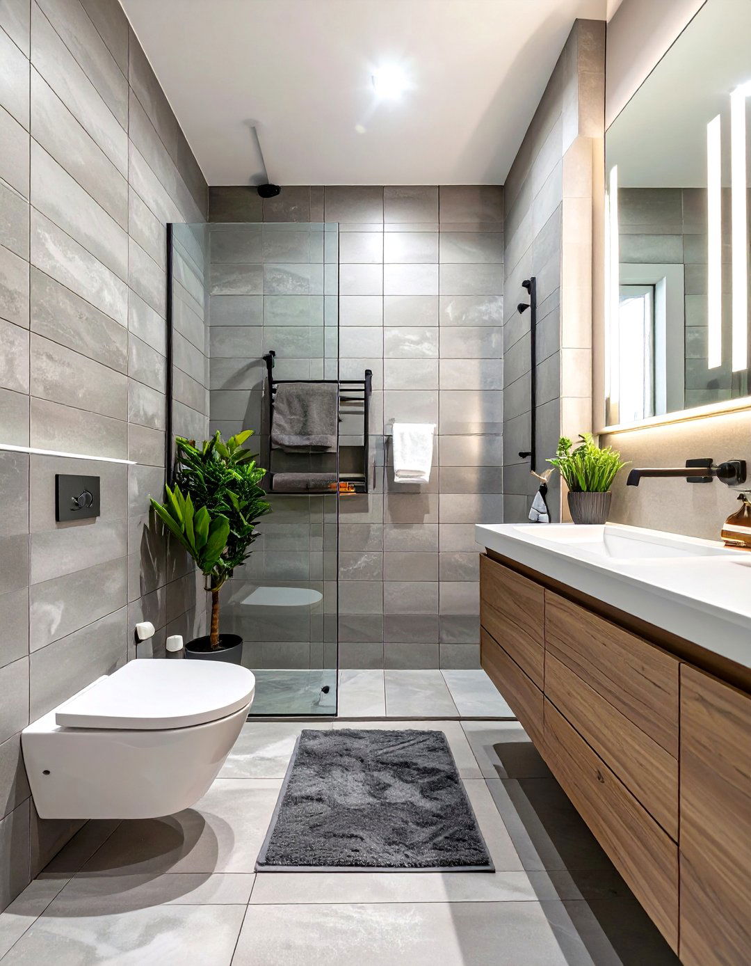 Vertical Grey Tile Bathroom - 30 grey modern small bathroom designs