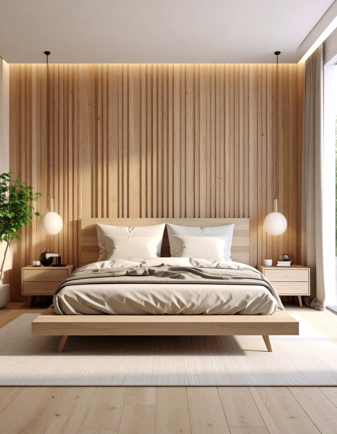Vertical Slat Wood Bedroom Wall - 30 accent wall bedroom ideas