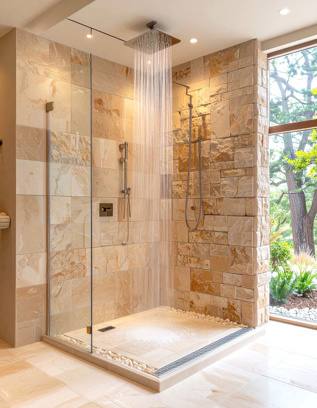 Vertical Stacked Limestone Tile Shower - 30 large tile shower ideas
