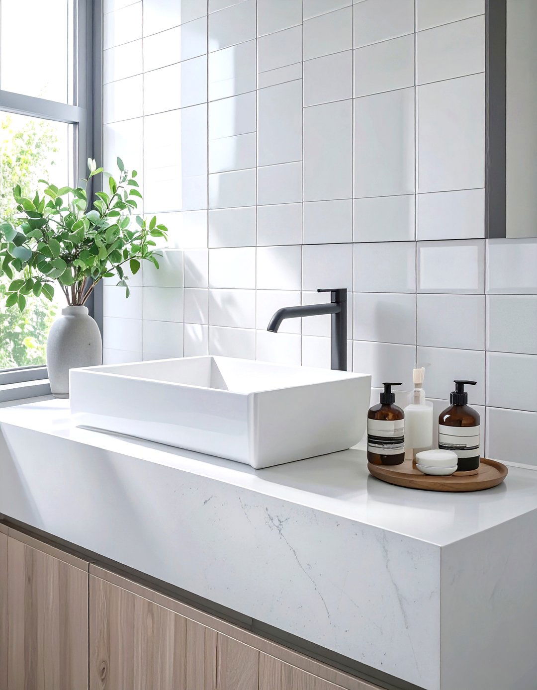 Vertical Stacked Tile Vanity Backsplash - 30 vanity backsplash ideas