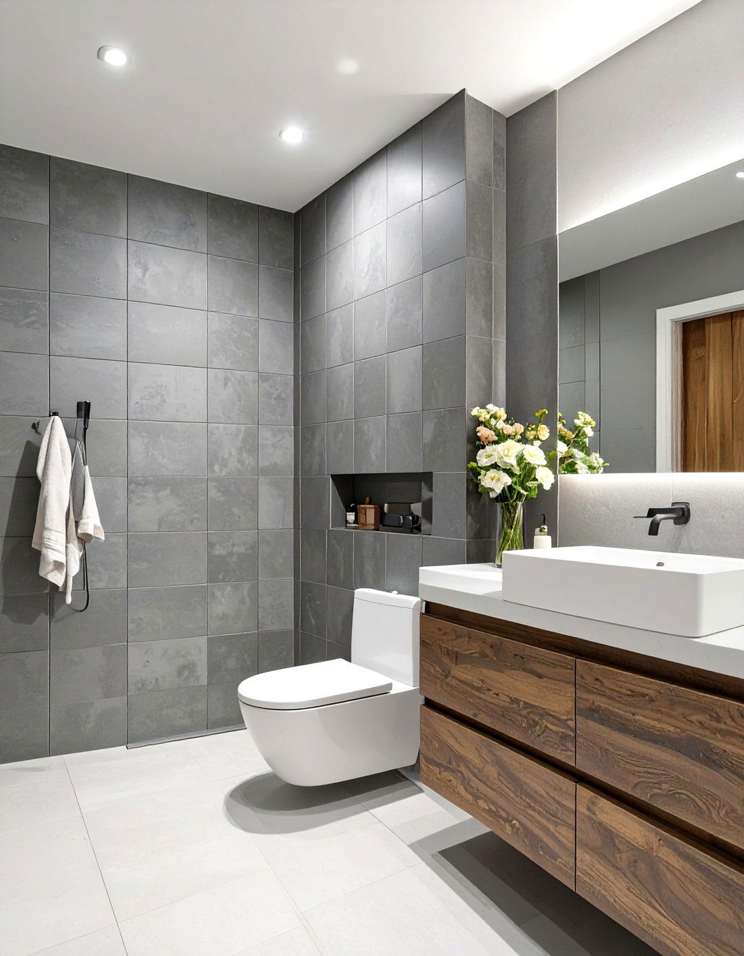 Vertical Stacked Tiled Bathroom Wall - 30 tiled bathroom ideas