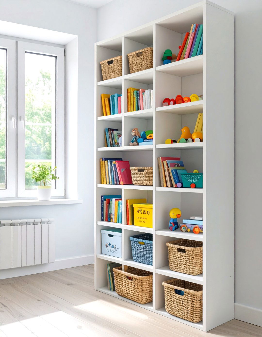 Vertical Storage Nursery with Tall Shelving - 30 small nursery ideas