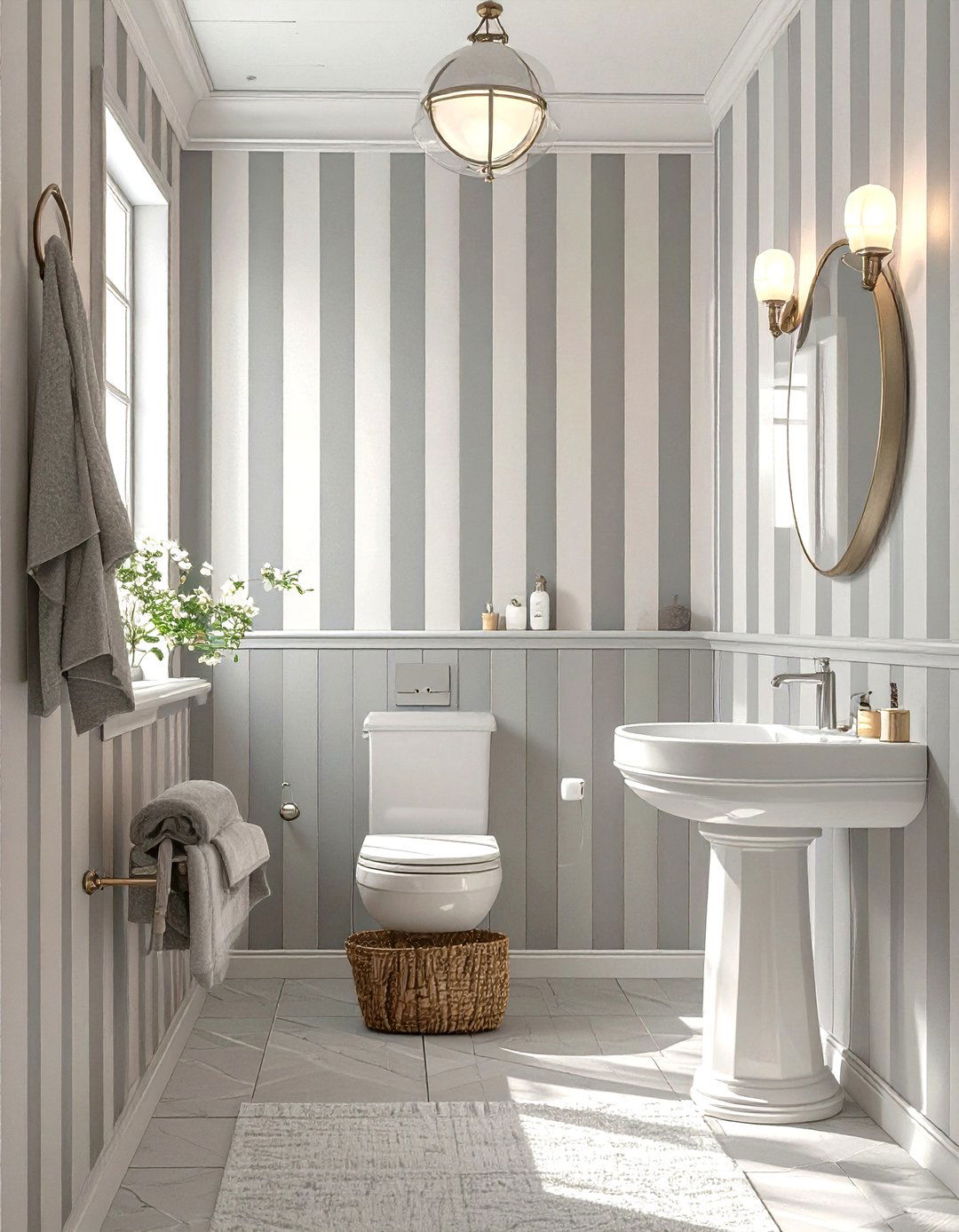 Vertical Stripe Wall Treatment - 30 very small small half bathroom ideas