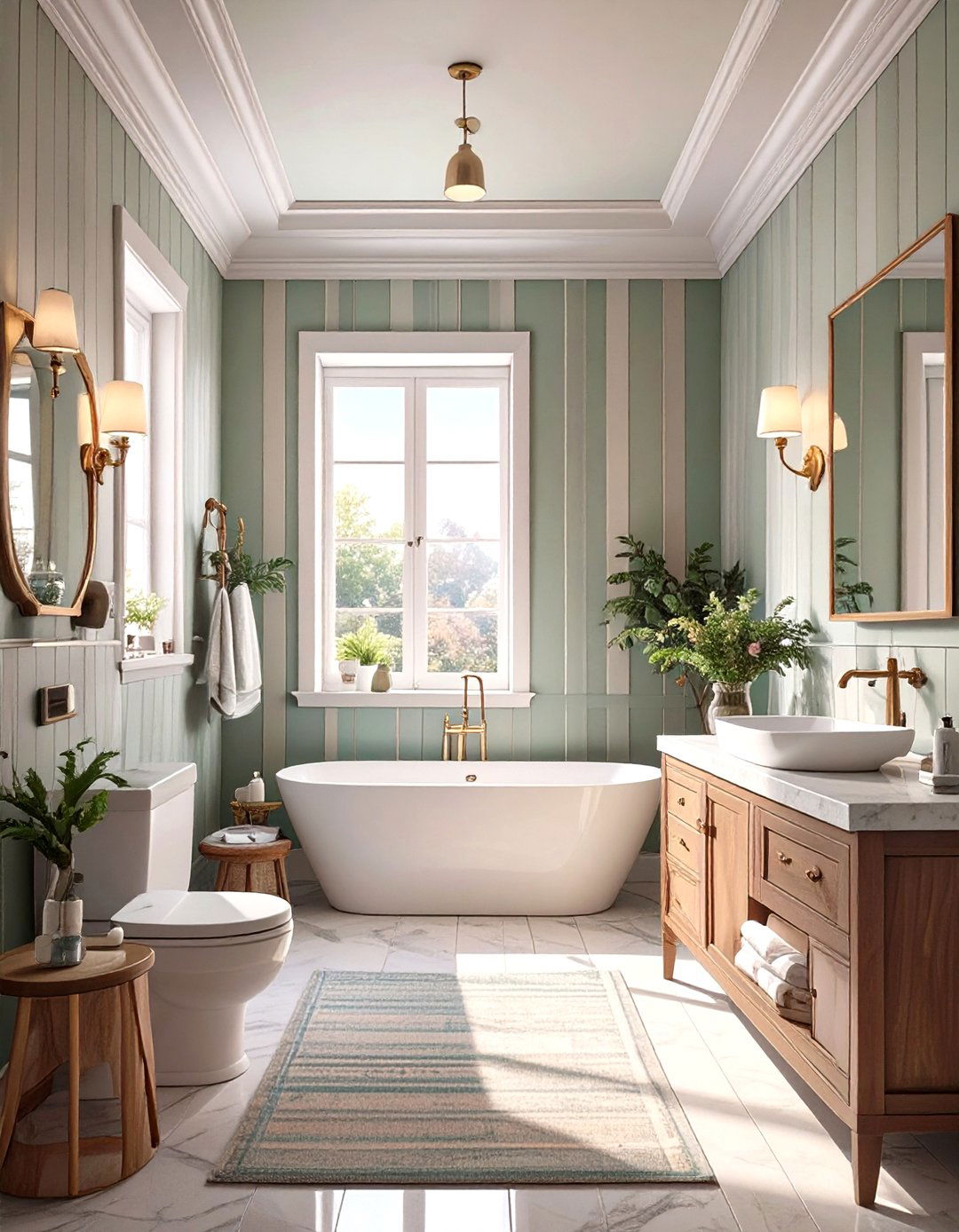 Vertical Stripe Wallpaper or Paint - 30 small bathroom decor ideas