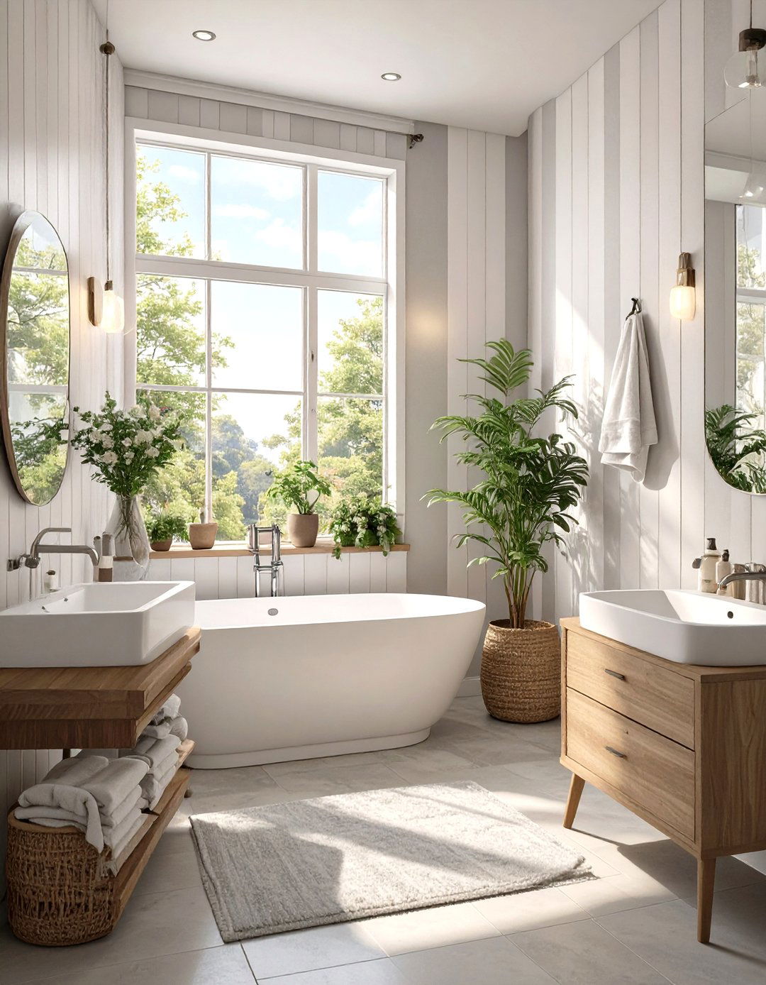 Vertical Stripe Wallpaper to Add Height - 30 small half bathroom ideas