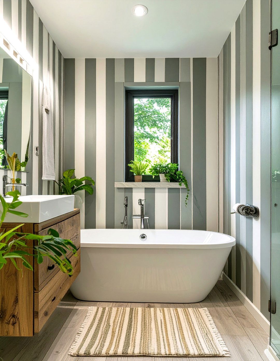 Vertical Stripes for Height - 30 small bathroom ideas with tub