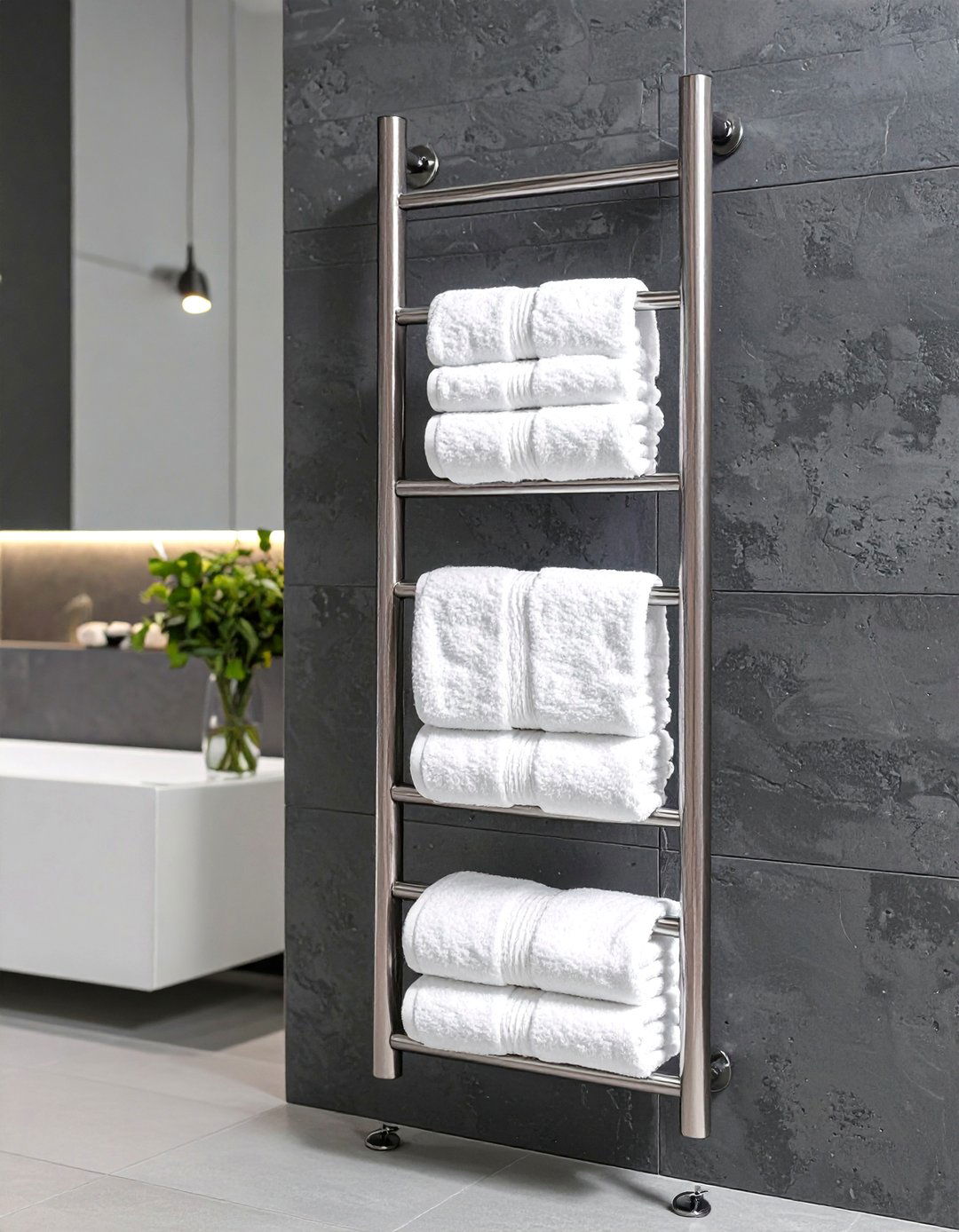 Vertical Towel Bar Ladder - 30 bathroom towel storage ideas