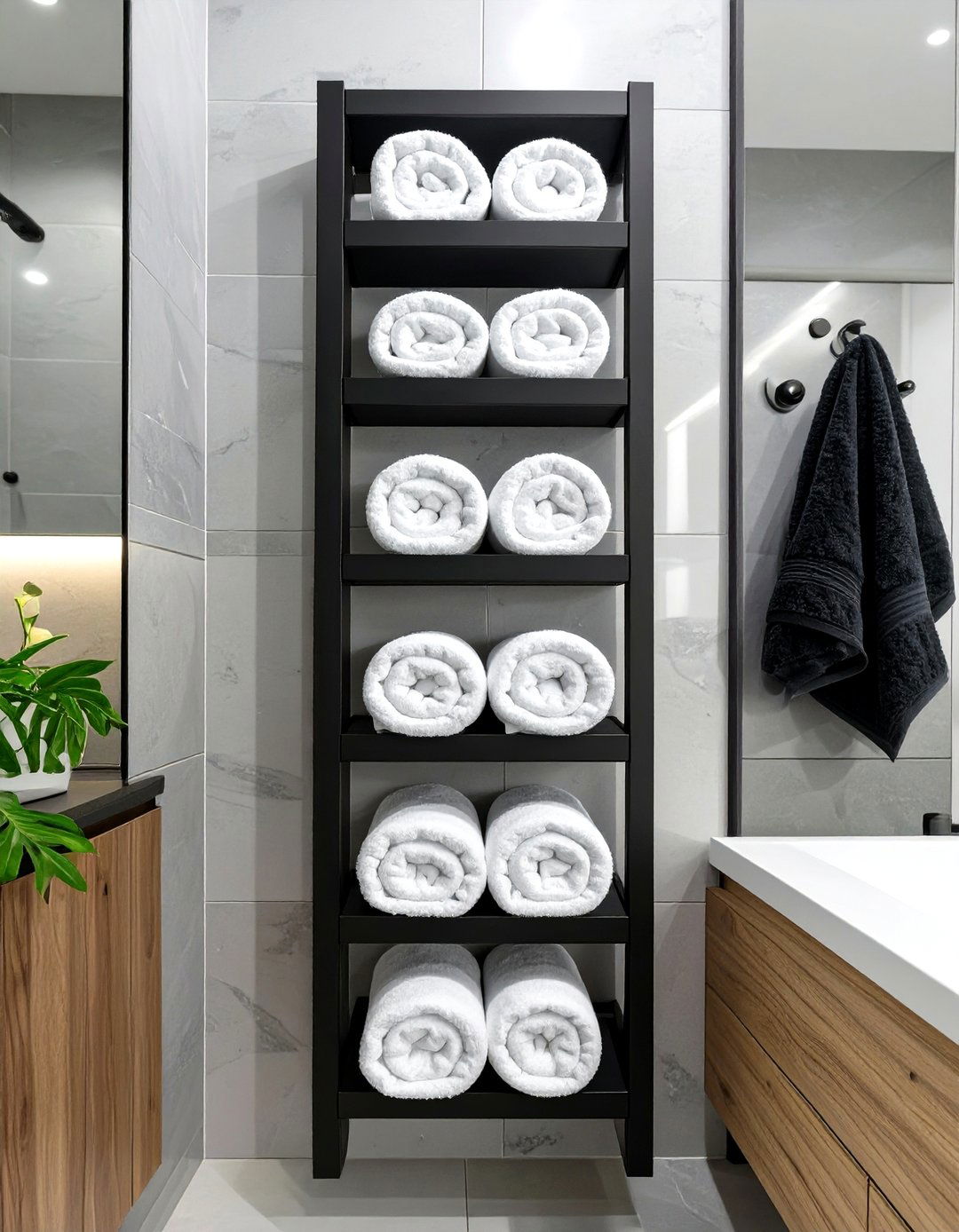Vertical Towel Stacker - 30 bathroom towel hanging ideas