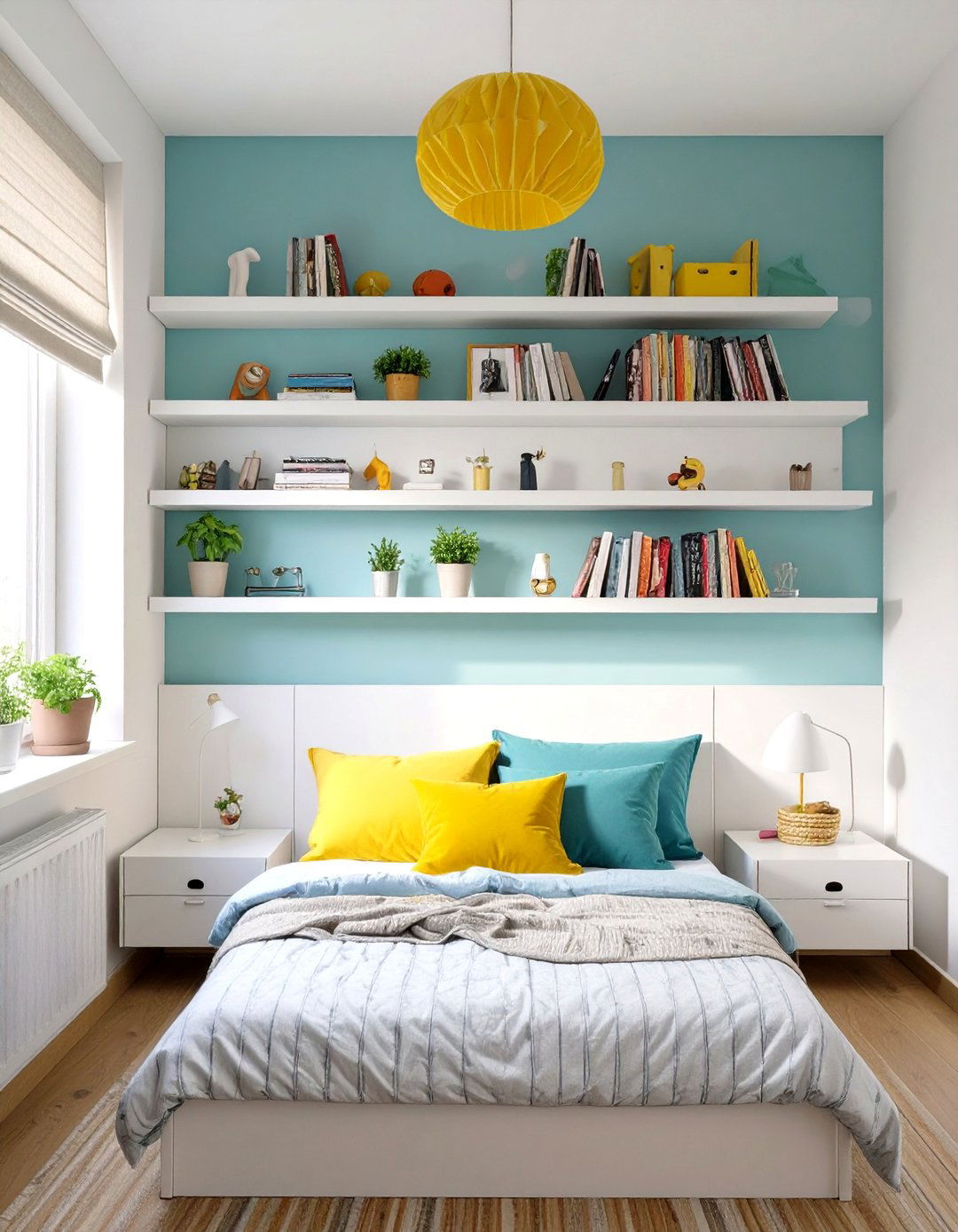 Vertical Wall Shelving for Personal Items - 30 shared bedroom ideas for small rooms