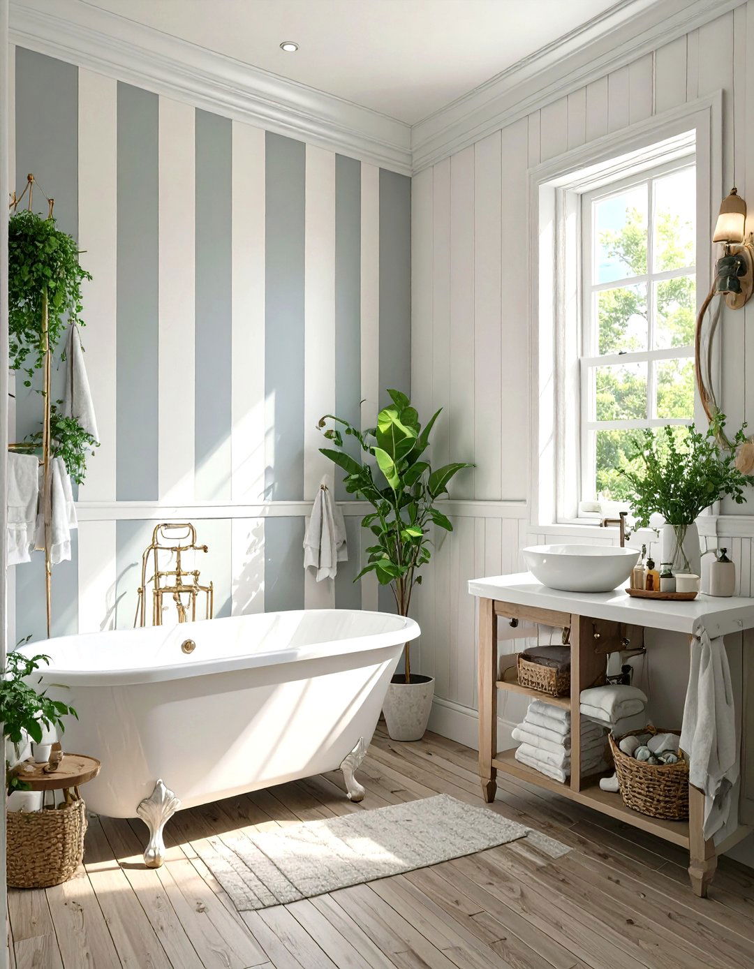 Vertical Wall Stripes - 30 small bathroom makeover ideas