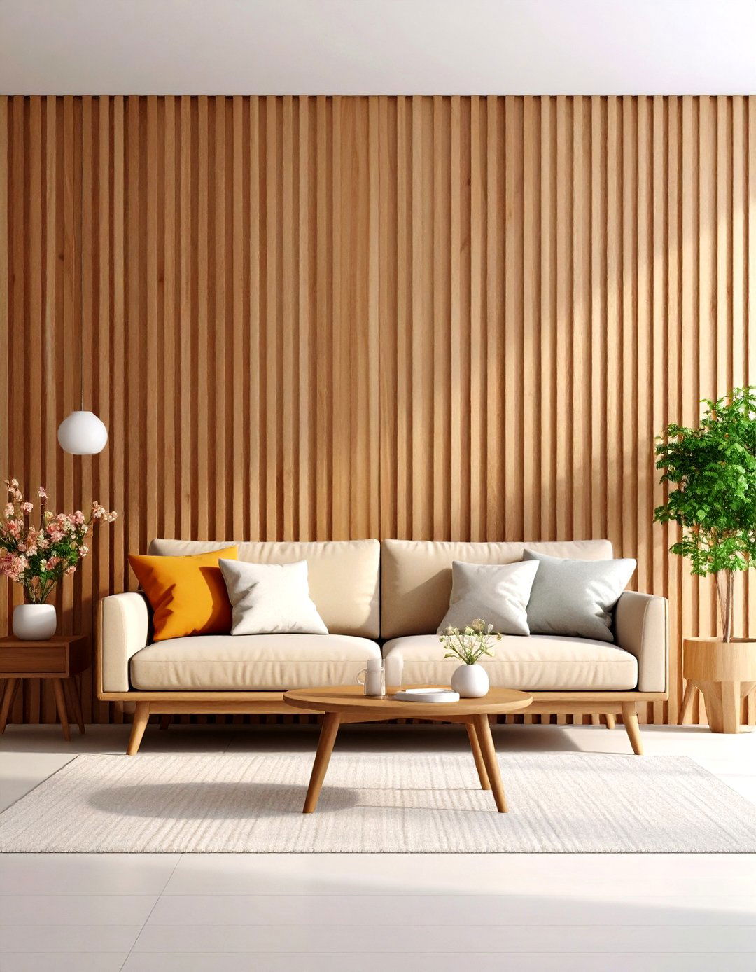 Vertical Wood Slat Living Room Paneling - 30 living room feature wall ideas