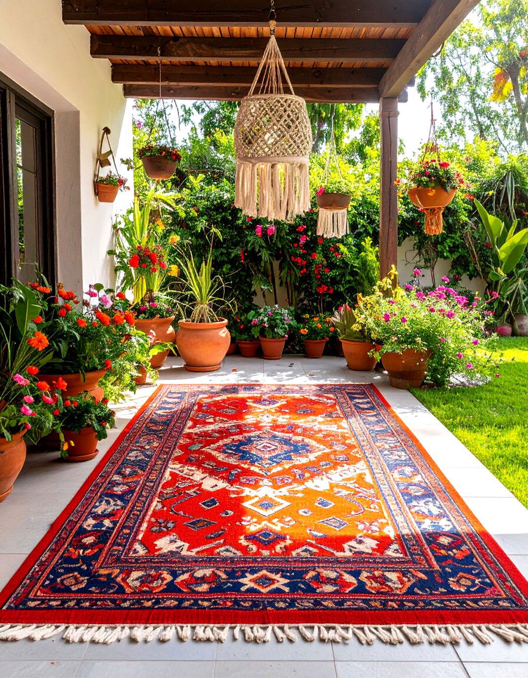 Vibrant Bohemian Patterned Rug - 30 front porch rug ideas